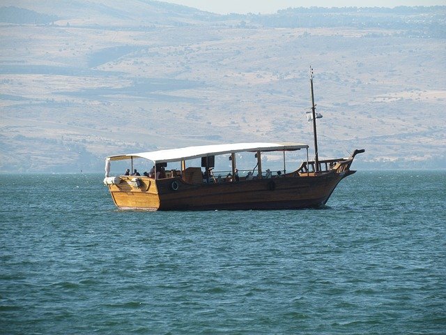 Pilgrims boat on the Sea Of Galilee Israel